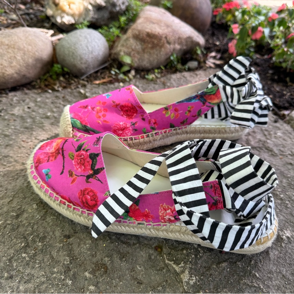Floral Pink Rampage Espadrilles with Striped Ties - Picture 2 of 6